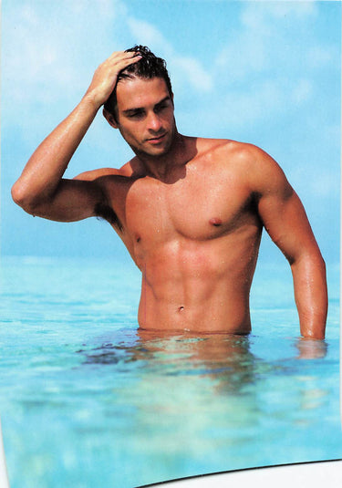 Greeting Card - Dark haired shirtless man in ocean